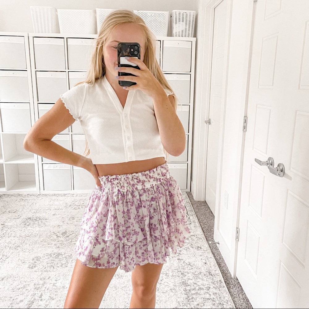 CAROLINE CONSTAS Silk Floral Mini Skirt